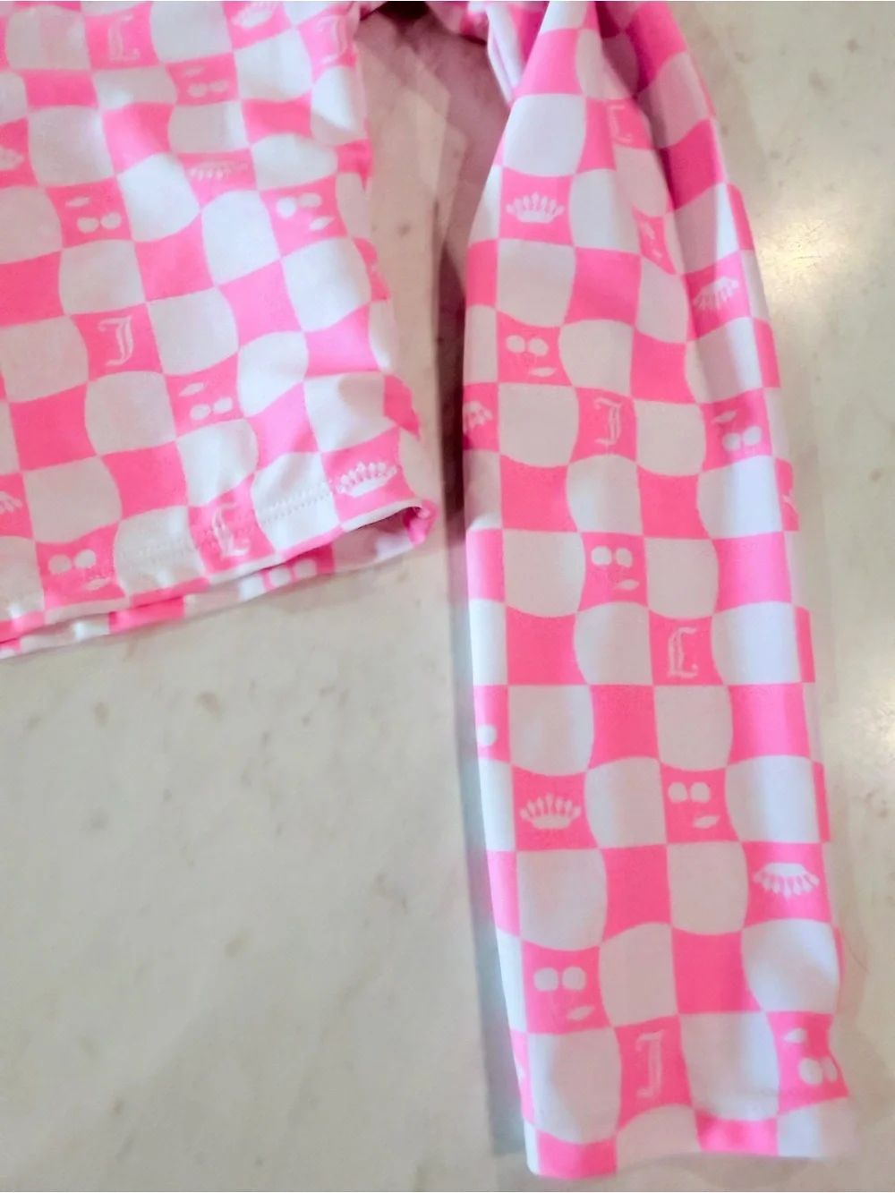 Juicy Couture Pink & White Checkered Long-Sleeve Rashguard